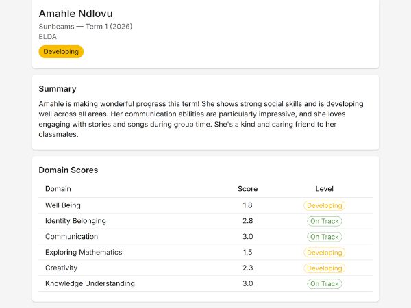 EarlyTrack parent-friendly PDF summary in English and Afrikaans