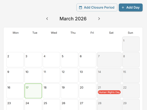 EarlyTrack school calendar with term dates and holidays