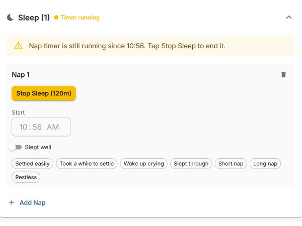 EarlyTrack live nap timer tracking baby sleep in real time