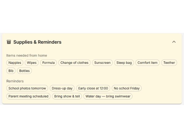 EarlyTrack supplies and reminders interface embedded in daily report