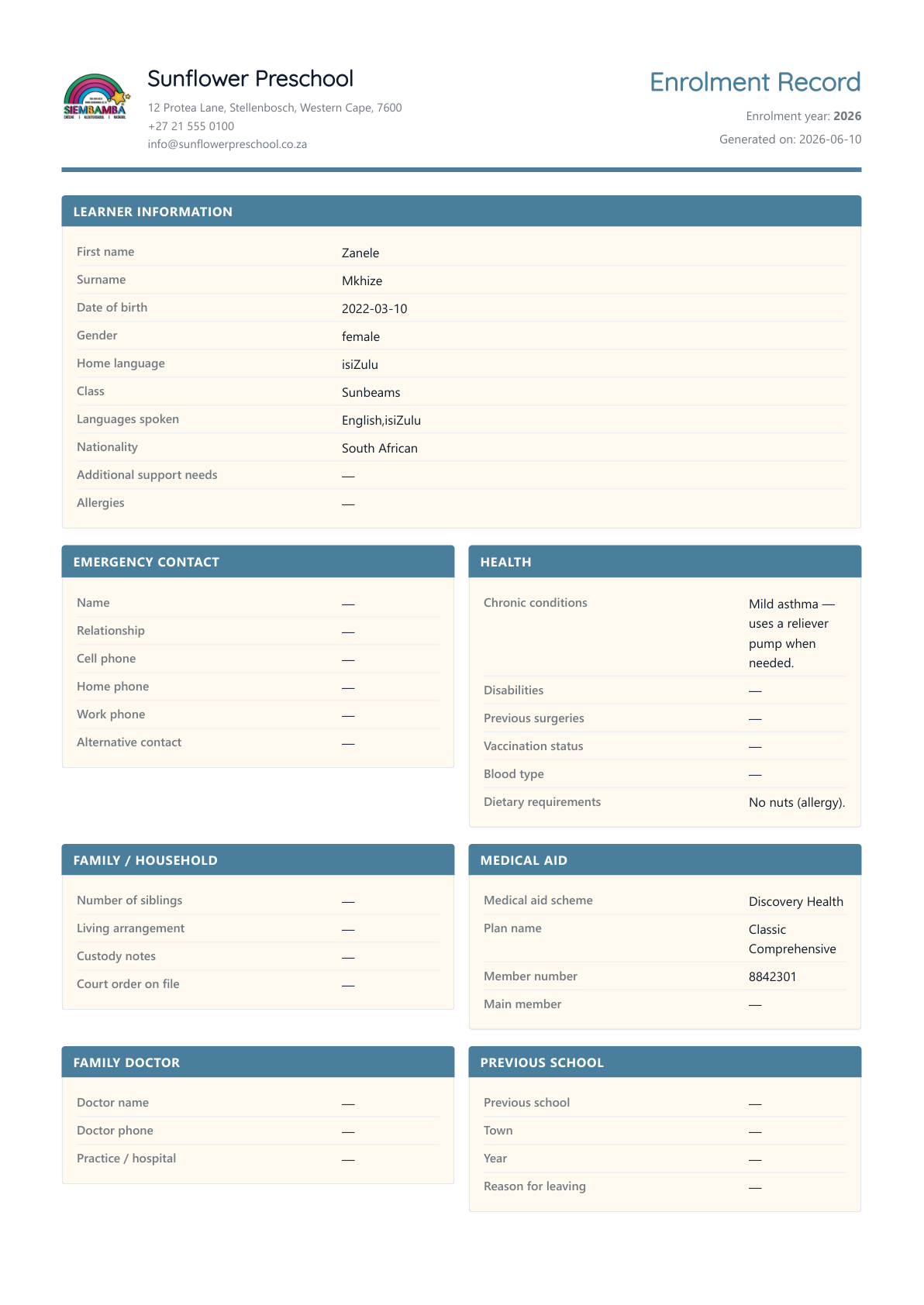 EarlyTrack branded PDF enrolment record showing learner details, accepted agreements, and digital signatures