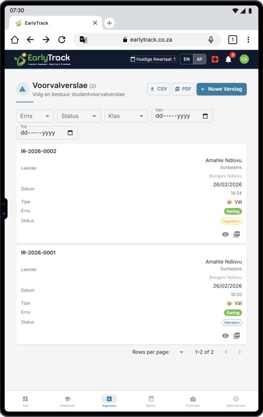 EarlyTrack DSD insidentverslag met liggaamskaart en digitale handtekening — DSD 2022 voldoende vir Suid-Afrikaanse ECD sentrums