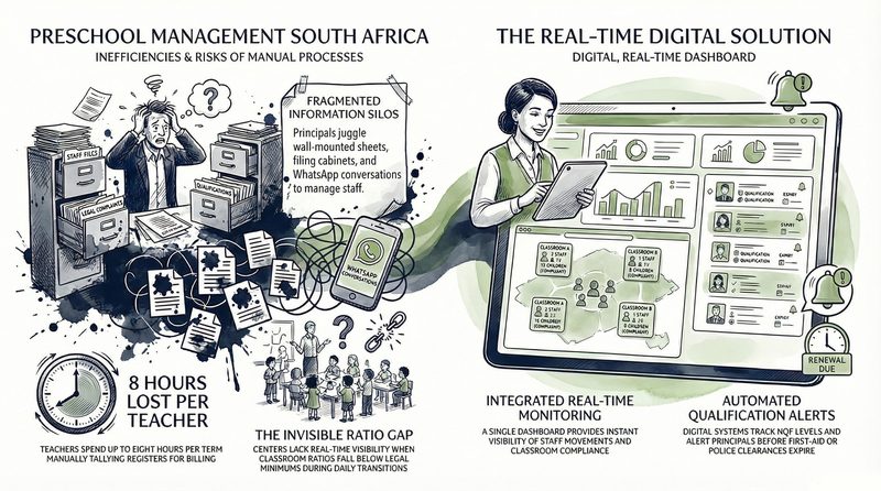 Preschool management South Africa — comparison of manual processes versus a connected digital system for registered ECD centres