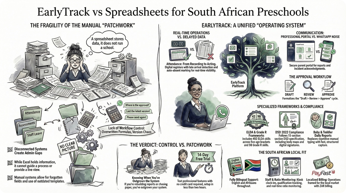 Preschool Management Platform Comparison — EarlyTrack vs Spreadsheets vs Paper