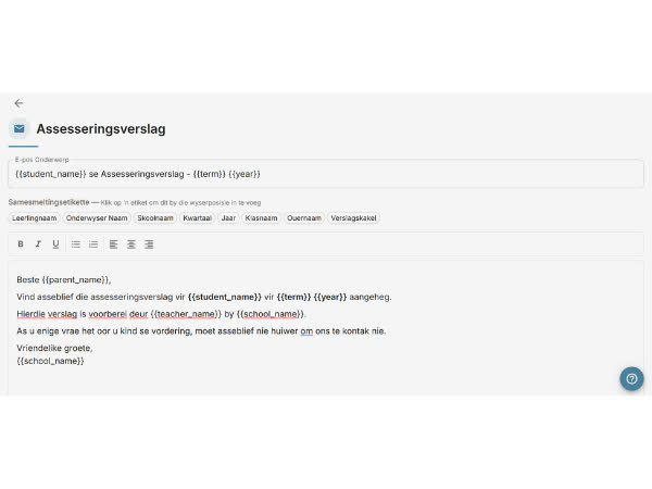 EarlyTrack email template editor with school branding and merge tags