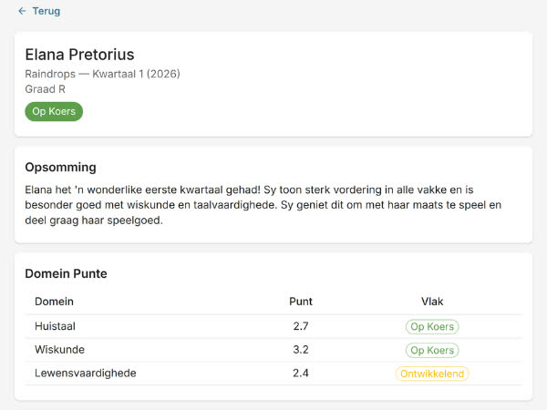 EarlyTrack AI-generated parent-friendly assessment summary with domain scores